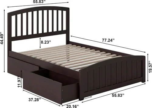Vista 2 de AFI, Richmond - Cama de plataforma de almacenamiento matrimonial con estribo a juego, color espresso