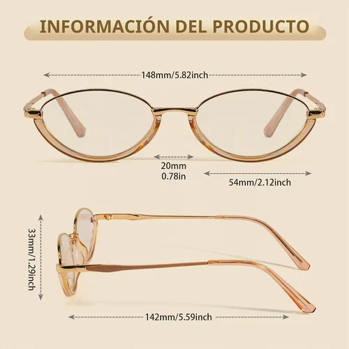 Vista 4 de SIPHEW Gafas retro pequeñas ovaladas con marco de metal con bloqueo de luz azul para mujer de los años 90, lentes de luz azul de cara pequeña A01
