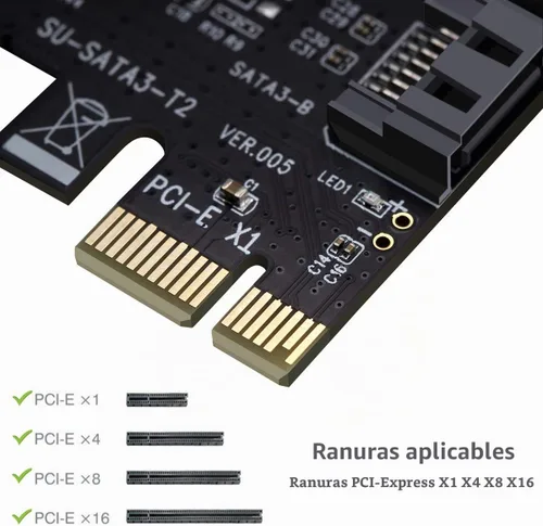 Vista 5 de Tarjeta controladora PCI Express 3.0 (2 puertos), convertidor PCIe a SATA III de 6 Gb/s, compatible con SSD y HDD, incluye soporte y 2 cables SATA