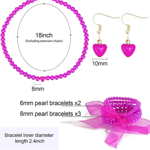 Vista 5 de YBMYCM Juego de 3 piezas de joyería de perlas sintéticas para mujer, incluye gargantilla de perlas sintéticas, 5 pulseras elásticas de perlas