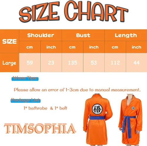 Vista 3 de TIMSOPHIA Bata de albornoz de anime de dragón bata naranja pijama para hombre batas largas
