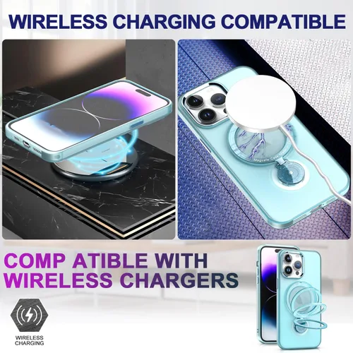 Vista 6 de Funda magnética con soporte para iPhone 14 Pro, compatible con MagSafe, grado MIL, doble capa a prueba de golpes con parte trasera dura mate, funda