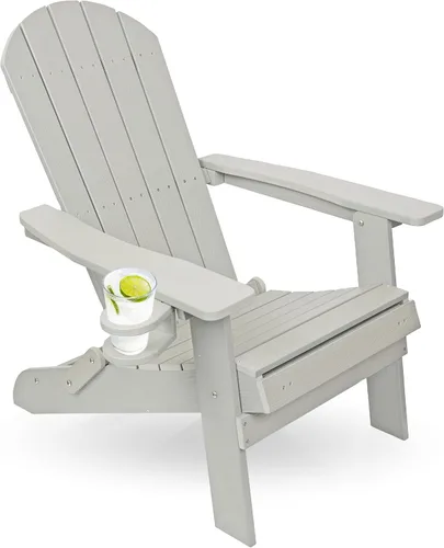 Vista 4 de Alpine Corporation Silla plegable Adirondack para exteriores de 38 pulgadas de alto con portavasos y otomana, diseño ergonómico clásico, muebles