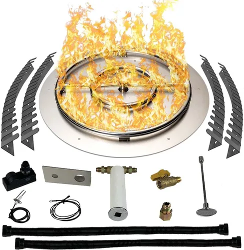 Vista 41 de Kit de sartén y anillo de acero inoxidable para quemador de hoguera, con encendido por chispa para fogatas de propano líquido, sartén de 18