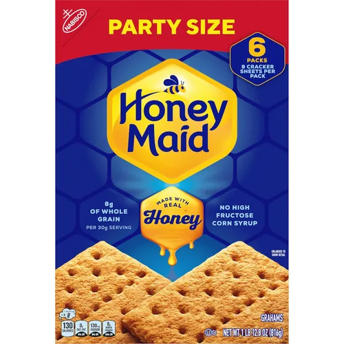 Vista 17 de HONEY MAID Graham Crackers, aperitivos para el almuerzo, tamaño de fiesta, 28.8 onzas 0.28 oz de grano entero por porción de 1.06 oz, hecho