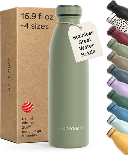 Vista 58 de LARS NYSØM Botella de agua aislada de acero inoxidable de 12 onzas, 17 onzas, 25 onzas, 34 onzas, 51 onzas, frasco térmico aislado para bebidas