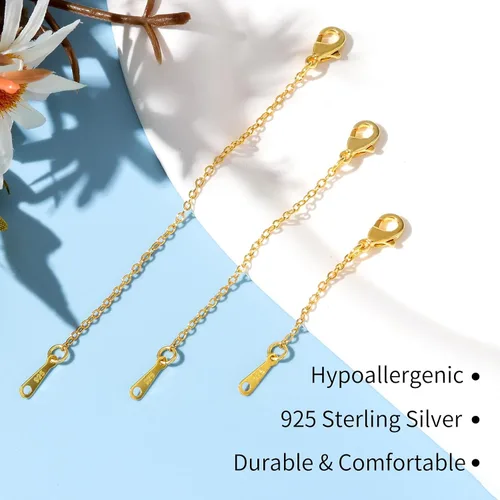 Vista 5 de Extensores de collar de oro, cadena extensora chapada en oro de 14 quilates, extensores de cadena para collares, pulseras, cadenas de extensión