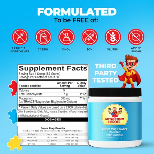 Vista 4 de My Spectrum Heroes Calm Magnesium Powder - Mezcla suave de bebida de glicinato de magnesio para relajación, apoyo al sueño, salud digestiva y alivio