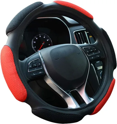 Vista 8 de Funda para volante de automóvil, almohadilla acolchada para las manos, deslizable, ajuste universal de 15''/38 cm (negro)