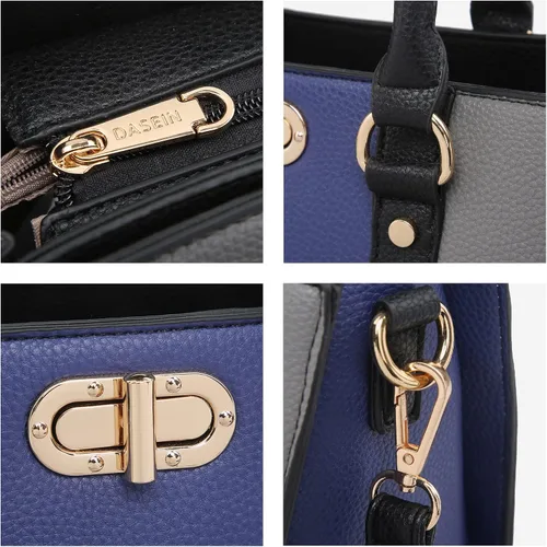 Vista 6 de Dasein Bolso de mano de moda de dos tonos para mujer, con asa superior, bolso de hombro con correa a juego