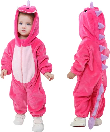 Vista 10 de TONWHAR - Disfraz de dinosaurio para niños pequeños, mameluco de animal para Halloween para niños y niñas Verde militar