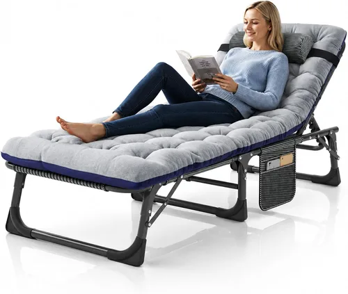 Vista 7 de ABORON Sillón de patio, tumbona plegable ajustable, carga máxima de 450