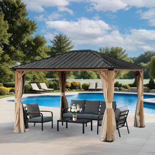 Vista 9 de Aoodor - Gazebo de techo rígido para exteriores de 10 x 12 pies