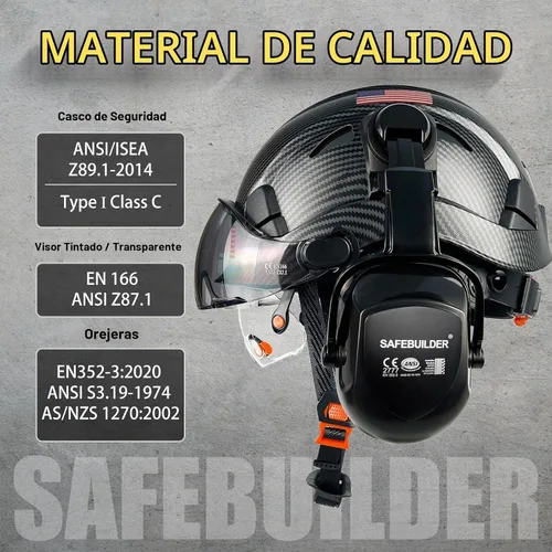 Vista 4 de SAFEBUILDER Casco de Seguridad Industrial con Visera Orejeras Casco Duro con Visera Cascos Duros Ventilados Trabajo de Construcción Protección