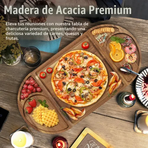 Vista 3 de Juego de tablero magnético de madera de acacia, 3 piezas con forma de corazón y queso cuadrado