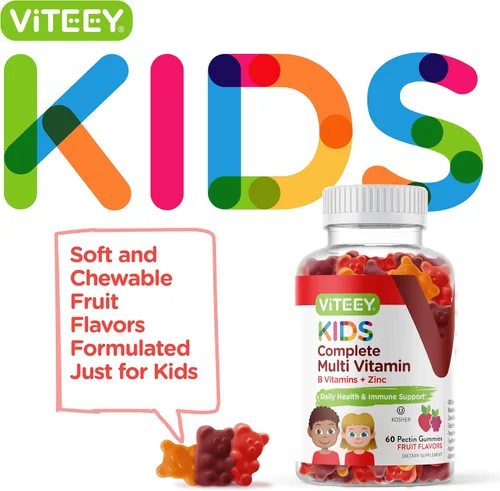 Vista 2 de Viteey Kids - Gomitas multivitamínicas para niños, vitaminas esenciales diarias completas para niños Great for Immune Support & Overall Health