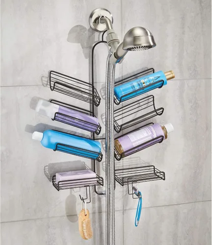 Vista 4 de iDesign Verona - Organizador de baño colgante de metal para manguera de ducha de mano, espacio adicional para champú, acondicionador, jabón, Bronce