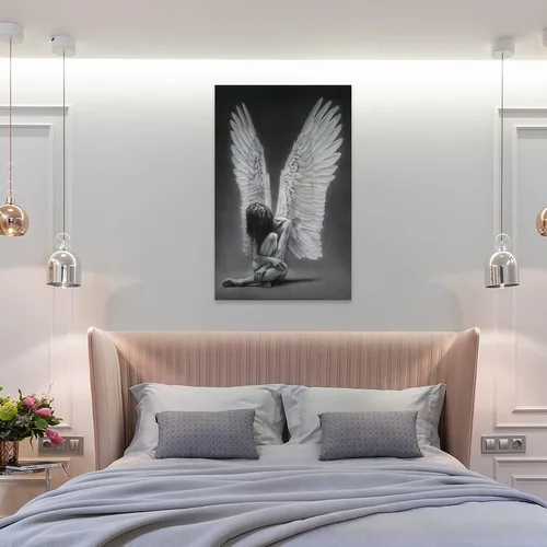 Vista 8 de Rucatto Pintura de alas de ángel en blanco y negro, arte abstracto, póster femenino en blanco y negro, pinturas de arte de pared, lienzo, decoración
