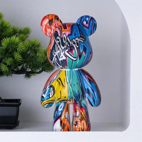 Vista 12 de Bandeja Portavellas con Escultura de Oso Decorativa, Estatua de Animal para Hogar, Bandeja de Almacenamiento para Mesa de Entrada (Negro y Oro)
