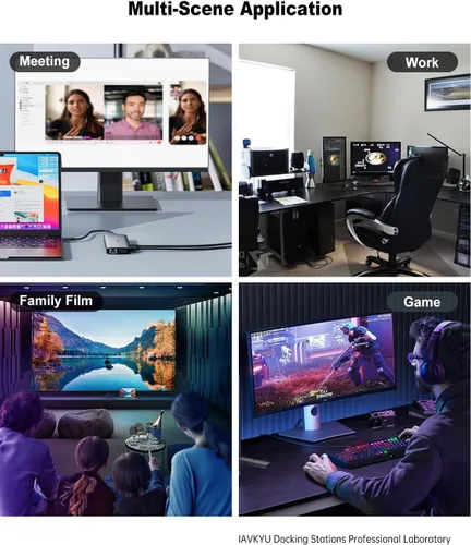 Vista 10 de Estación de acoplamiento USB C para laptop, estación de acoplamiento de monitor doble, estación de acoplamiento 13 en 1, 3 monitores con 2HDMI, VGA