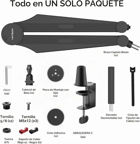 Vista 9 de IXTECH Brazo de micrófono con brazo para micrófono Blue Yeti Shure Sm7b Hyperx QuadCast Rode At2020 y soporte de micrófono Fifine para juegos 1 Negro