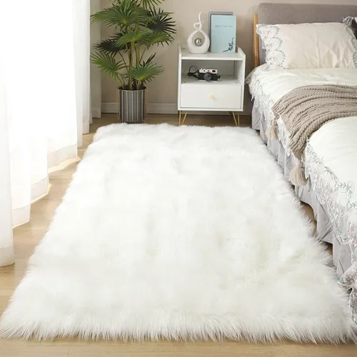 Vista 8 de Alfombra negra de piel sintética, 2 x 3 pies, para dormitorio, niños, dormitorio, sofá, decoración del hogar, lavable, esponjosa, manta pequeña
