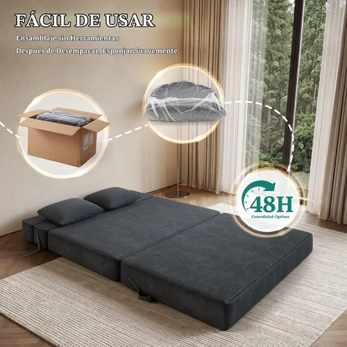 Vista 8 de Sofá cama convertible, sofá cama plegable de dos plazas, futón, sofá cama Negro