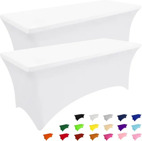 Vista 14 de Smiry Paquete de 2 Manteles de Spandex de 6 Pies, Manteles Elásticos Ajustables Extensibles, Lavables y Sin Arrugas, Cubierta Rectangular para Mesa