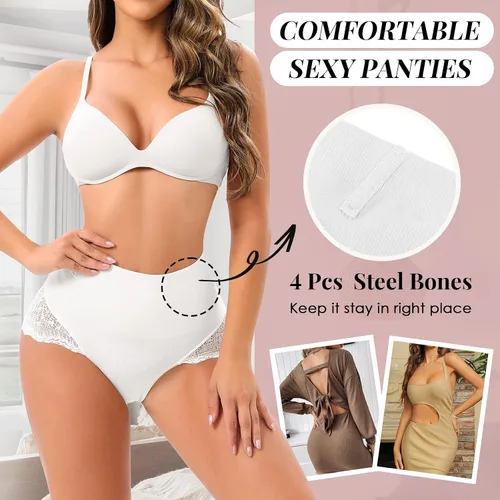 Vista 3 de Anygirl Ropa interior con control de abdomen para mujer, calzones moldeadores de cuerpo de cintura alta, adelgazantes, sin costuras, con calzones