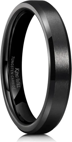 Vista 9 de King Will Anillo de tungsteno para hombres de King Will - Disponible en 6 mm a 10 mm, negro/plata, acabado mate, borde biselado pulido, ajuste