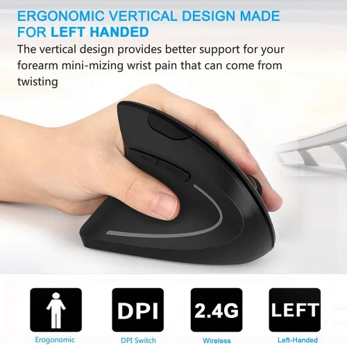 Vista 4 de Lekvey Ratón zurdo, ratón izquierdo ergonómico inalámbrico USB