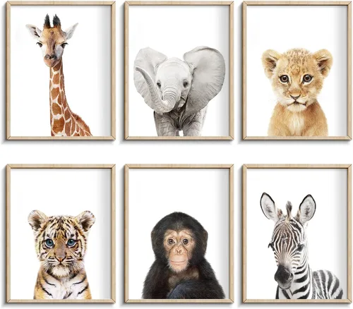 Vista 12 de calmart Arte de la pared: 6 Decoración para colgar en la pared de animales de la selva sin marco para la habitación de los niños, guardería, fiesta