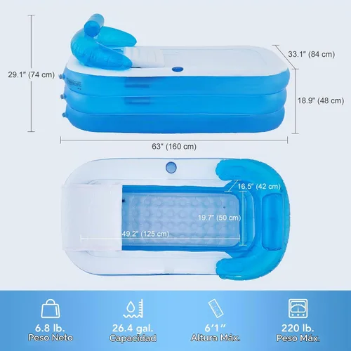 Vista 3 de CO-Z Bañera inflable con bomba de aire eléctrica y almohada reposacabezas para baño, bañera inflable portátil para adultos, para exteriores o Azul