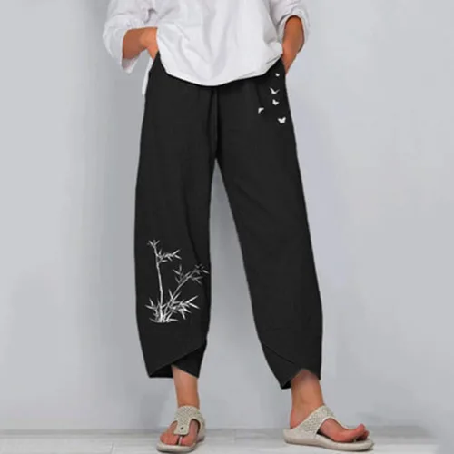 Vista 2 de JOFOW Pantalones Harem para mujer, color liso, vertical, a rayas, sueltos, talla extra S-2XL