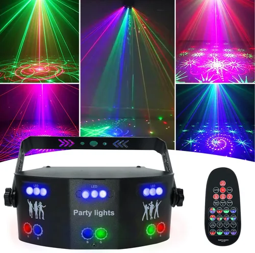 Vista 10 de Luces láser para DJ, luces de fiesta Pro 4 en 1 con activación por sonido y control DMX, espectáculo de luz láser RGBW y efecto de haz UV, luz láser