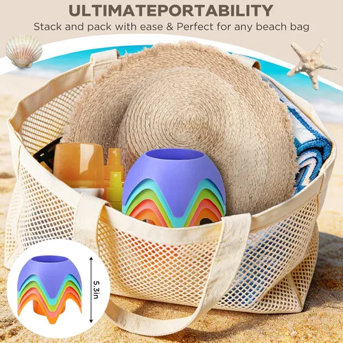 Vista 6 de Uarzt Accesorios esenciales para vacaciones en la playa, posavasos de arena, paquete de 5, multicolor, imprescindibles para mujeres, adultos