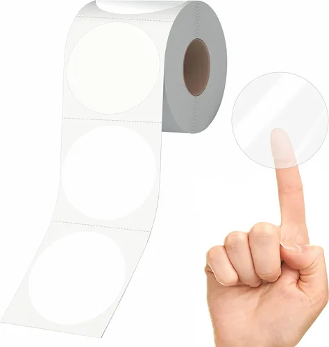 Vista 12 de 1000 calcomanías redondas transparentes, transparentes, autoadhesivas, paquete con línea de perforación para sobres, cajas y embalaje de regalo