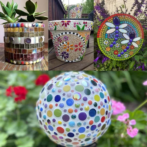 Vista 3 de Mosaico redondo para manualidades, 0.472 in, piezas de mosaico de vidrio de colores surtidos para suministros de arte, kit de fabricación de mosaico