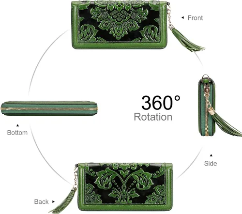 Vista 4 de PIJUSHI Billeteras de cuero para mujer, cartera floral con tarjetero