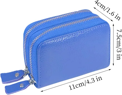 Vista 19 de Cartera de cuero para mujer, con doble tarjeta, tarjetero con cremallera, múltiples compartimentos, bloqueo RFID C-W-1, Rosado, Talla única