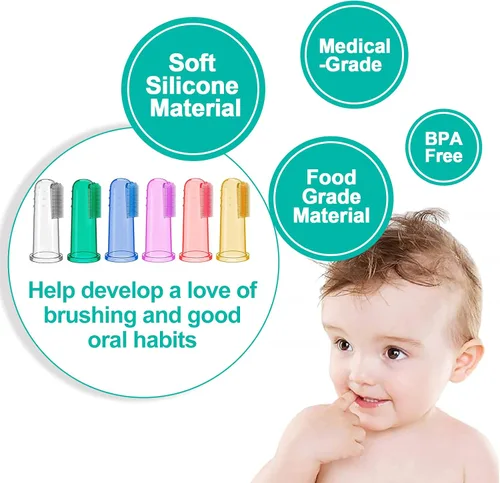 Vista 6 de Bassion Juego de cepillos de dientes para bebé, 6 piezas de cepillo de dientes suave para bebés con 6 cajas, cepillo de dientes de silicona