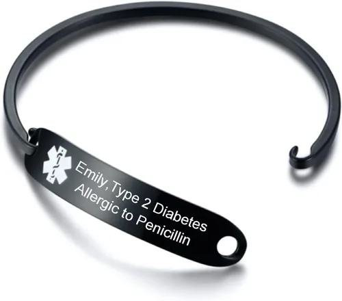 Vista 4 de VNOX Pulsera de identificación de alerta médica de acero inoxidable con grabado personalizado gratis