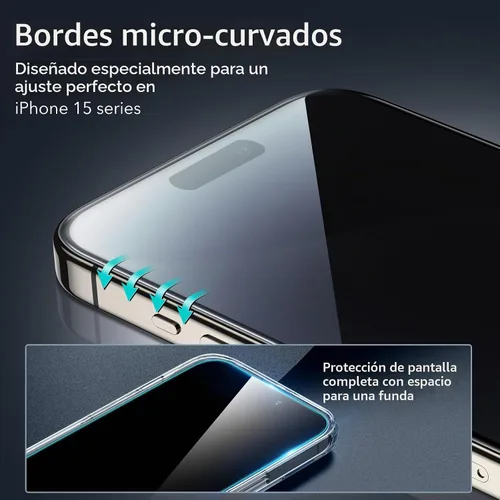 Vista 3 de ESR Paquete de 3+1 protector de pantalla de privacidad para iPhone 15 Plus, protector de pantalla de privacidad de vidrio templado antiespía, bordes