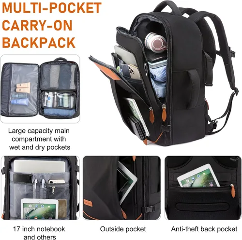 Vista 4 de LOVEVOOK Mochila de viaje de 40 L para mujeres y hombres, aprobada por aerolíneas, mochilas grandes expandibles con 4 cubos de embalaje, paquete