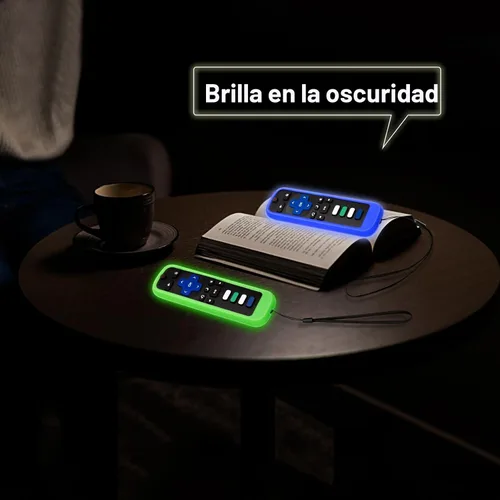 Vista 6 de Paquete de 2 fundas protectoras de control remoto para mando de TV Roku/Funda protectora de silicona - Brilla en la oscuridad (Verde/Azul)