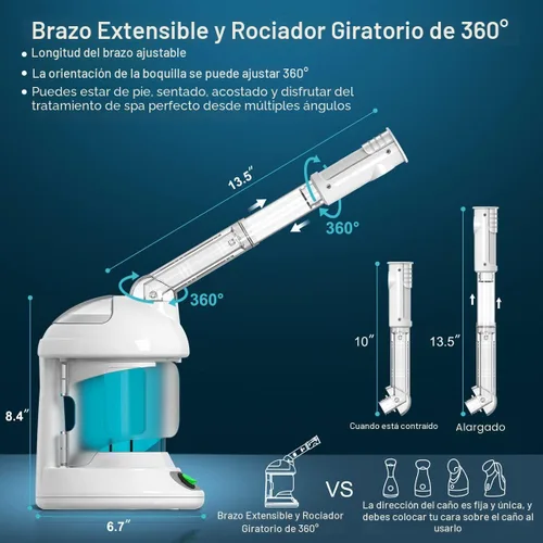 Vista 6 de DENFANY Vaporizador de pelo, vaporizador 2 en 1 para cabello y cara con UV y ozono, humidificador facial y sistema de pulverización hidratante