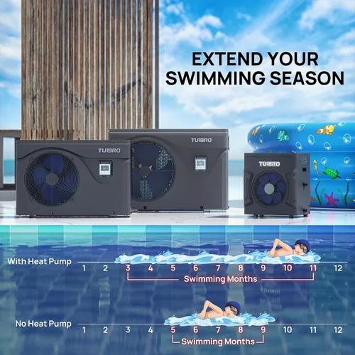 Vista 2 de TURBRO Bomba de calor para piscina, 20,000 BTU, para piscinas y spas sobre y en el suelo, alta eficiencia, todo calentador eléctrico, no necesita