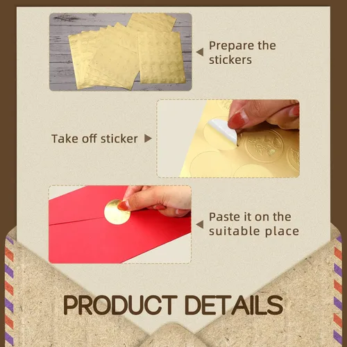 Vista 3 de Gersoniel 540 calcomanías de sellos de cera dorada para boda, sobre en relieve, lámina dorada, calcomanías de cera autoadhesivas para tarjetas