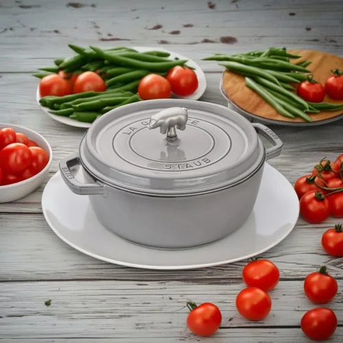 Vista 5 de Staub Hierro Fundido 6-qt Cochon Poco Profundo Ancho Redondo Cocotte - Gris Grafito