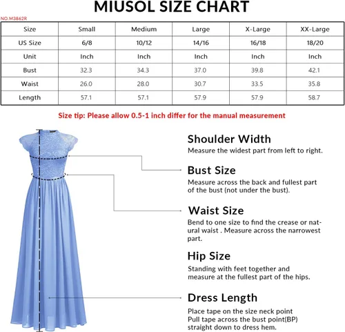 Vista 6 de Miusol Vestido largo formal sin mangas de encaje floral para dama de honor para mujer